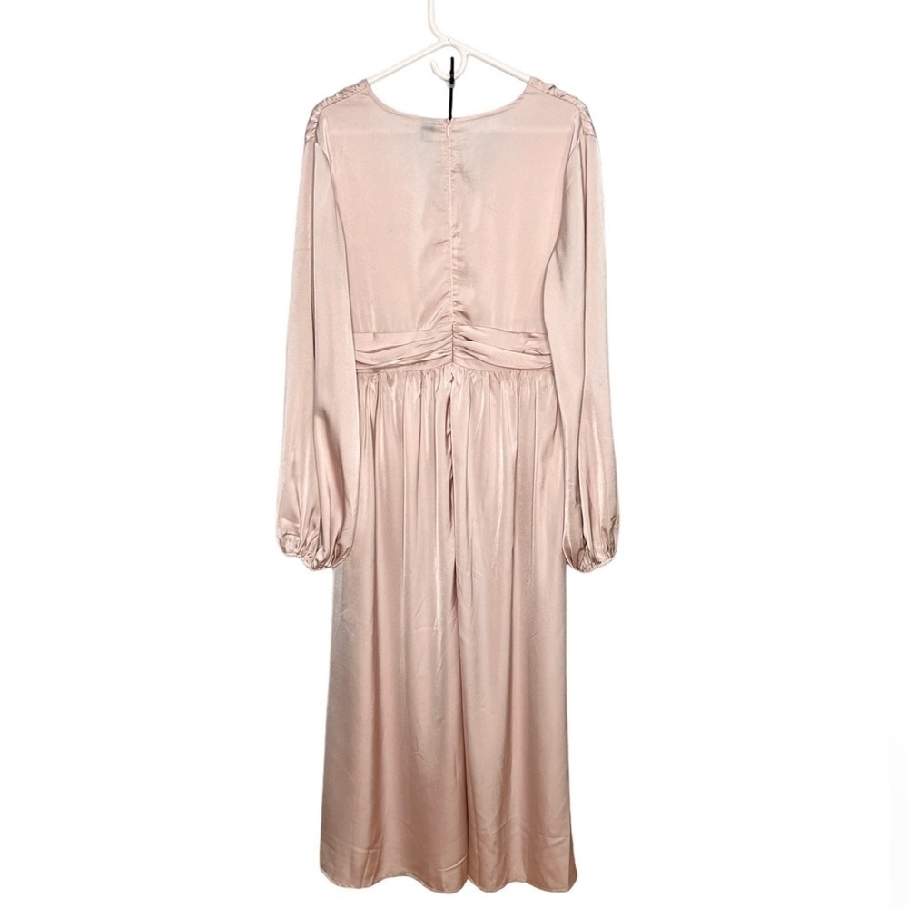 SHEIN curve pale pink mesh deep V balloon sleeve maxi dress size 14 (1XL) - Picture 2 of 6